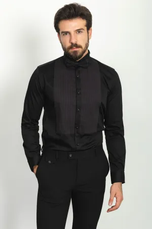 Black 100% Cotton  With Wing Collar Slim Fit  Mens Tuxedo Shirt