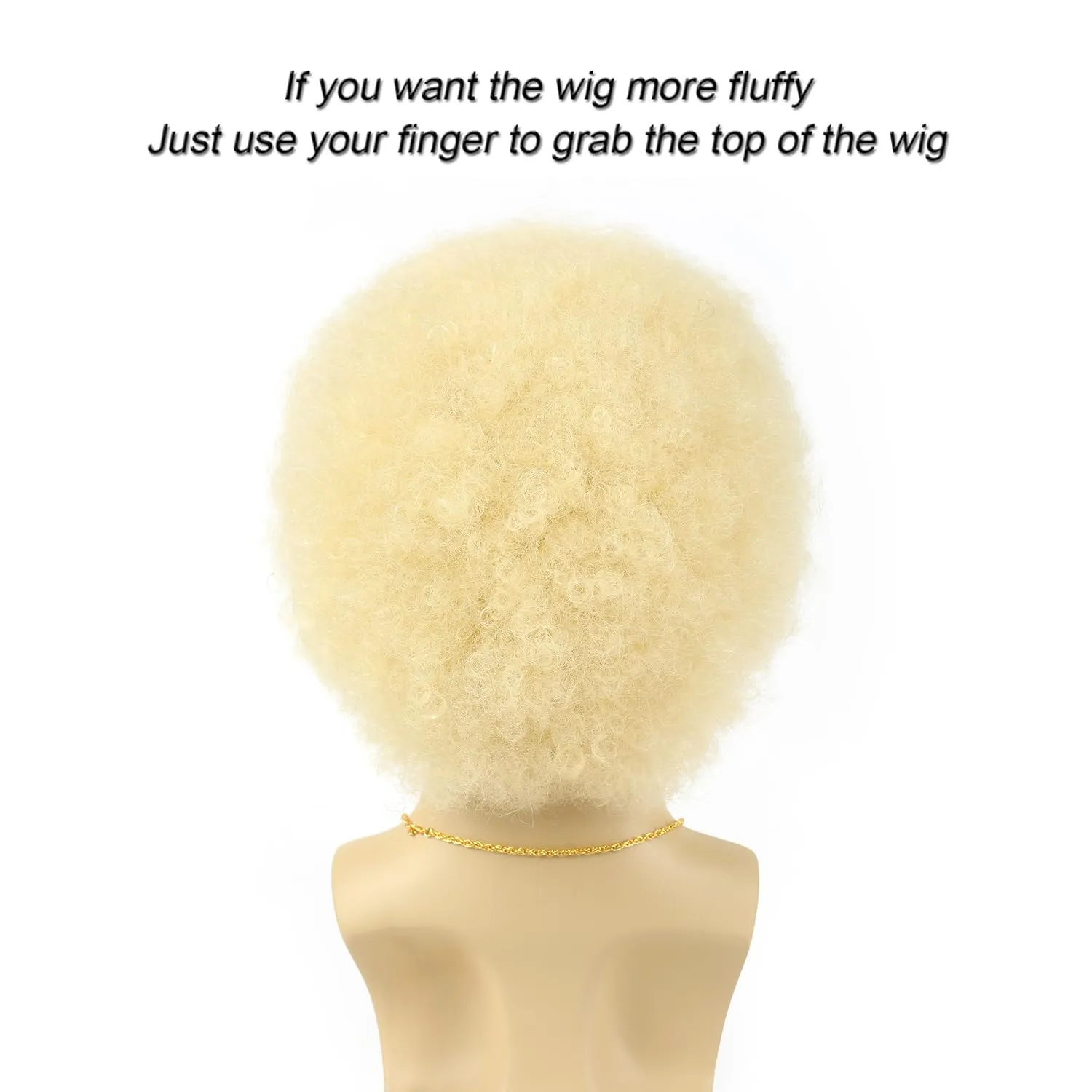 Blonde 70s Afro Wig for Men With Glasses Necklace Mustache and Wig Cap Natural Fluffy Afro Disco Wig Curly Synthetic Hair Wig for Halloween Chrismas Cosplay Party