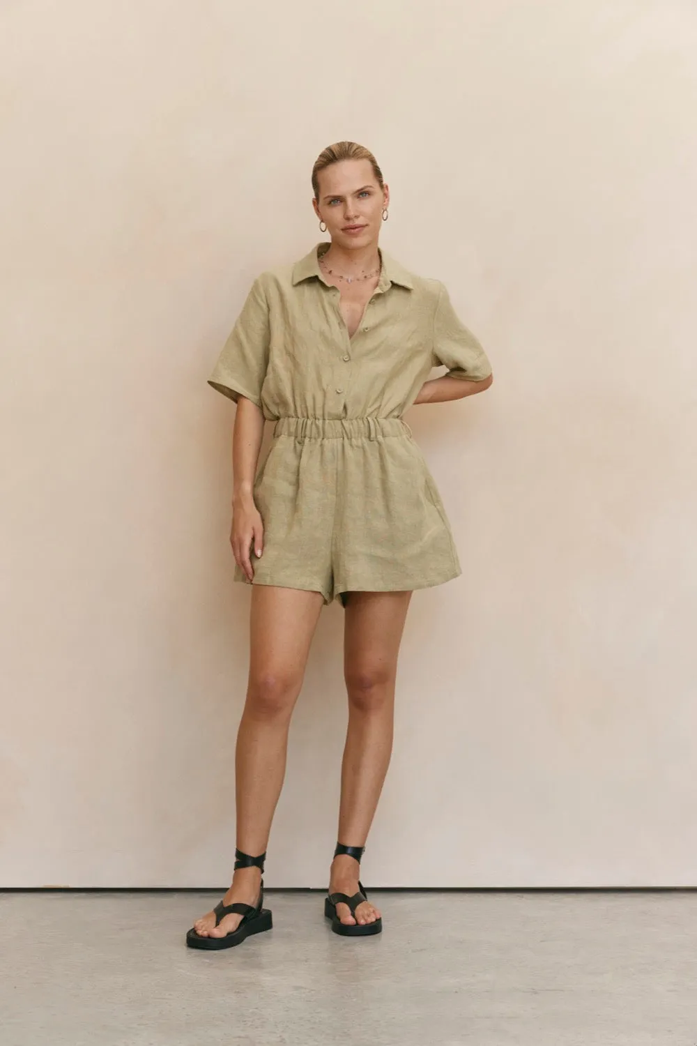 Carmita Linen Romper Sage