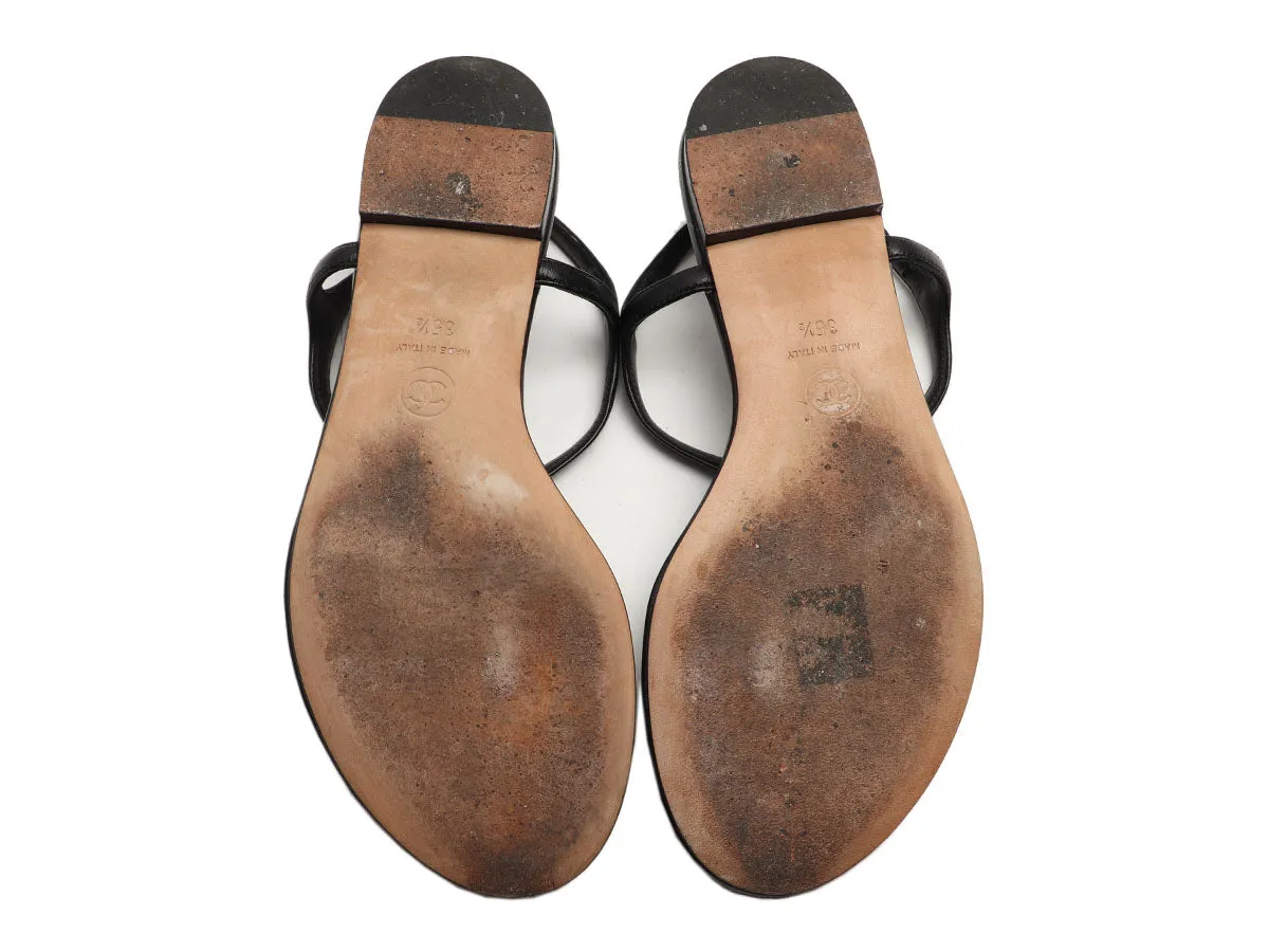 Chanel Black CC Chain Thong Sandals
