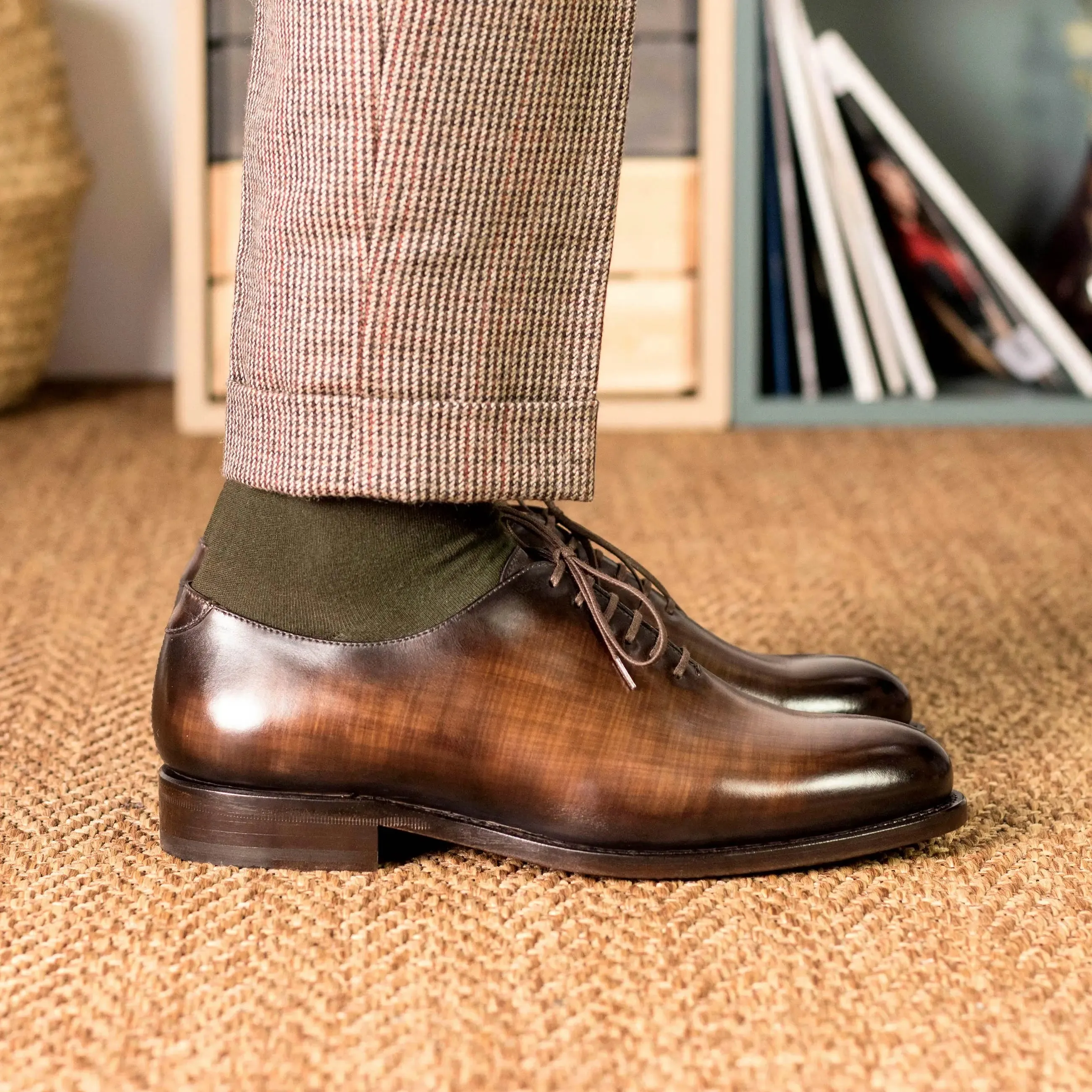 DapperFam Giuliano in Brown Men's Hand-Painted Patina Whole Cut