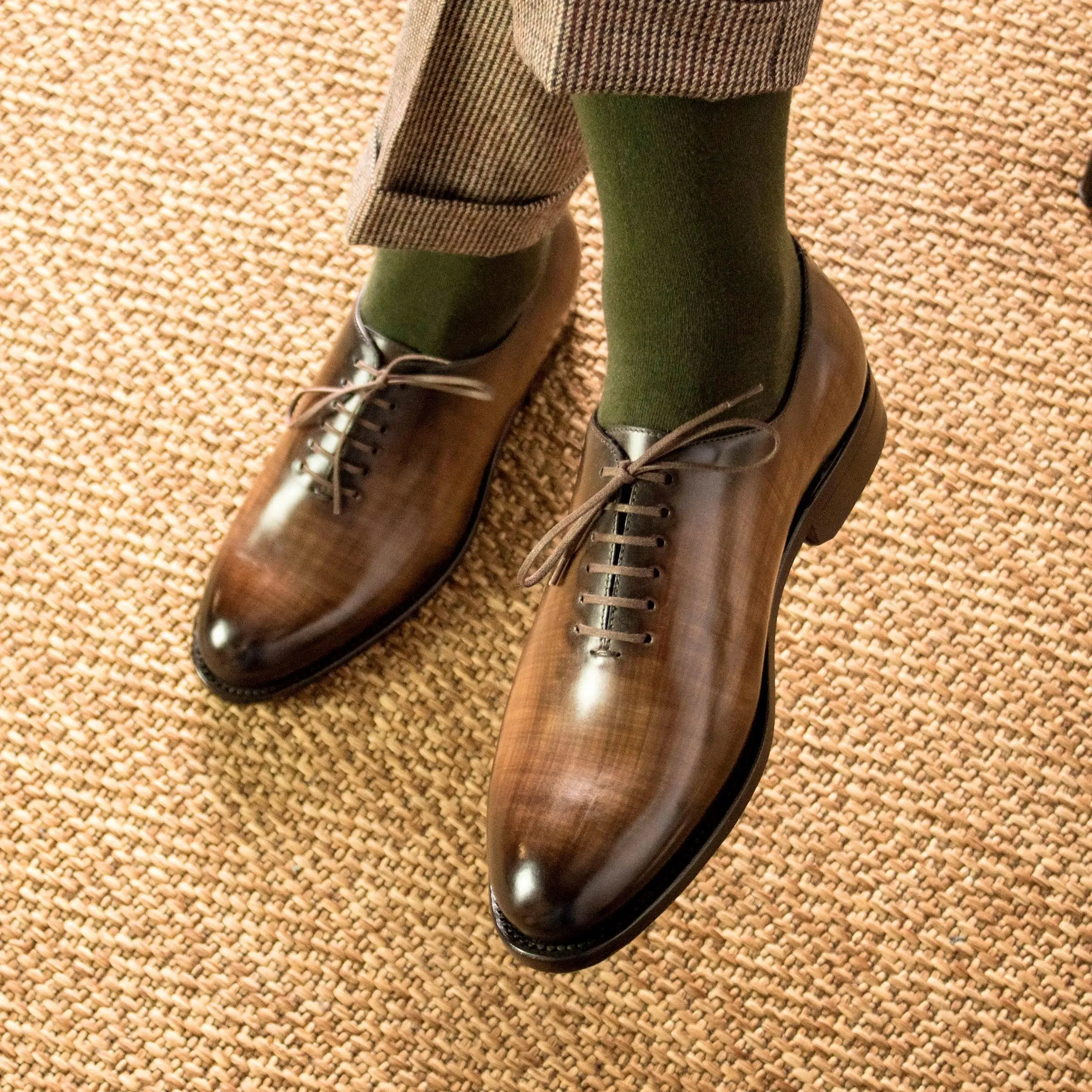 DapperFam Giuliano in Brown Men's Hand-Painted Patina Whole Cut