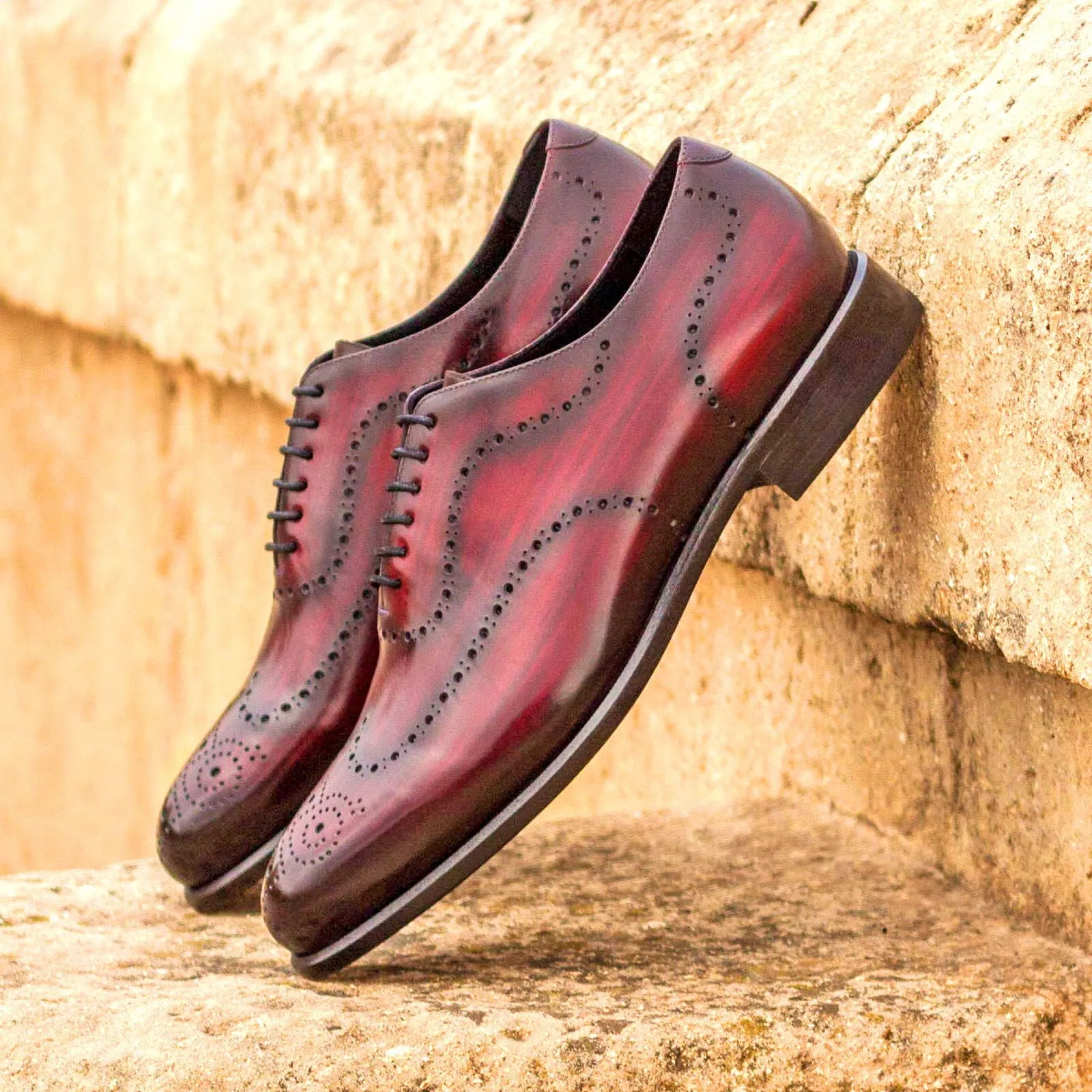 DapperFam Giuliano in Burgundy Men's Hand-Painted Patina Whole Cut