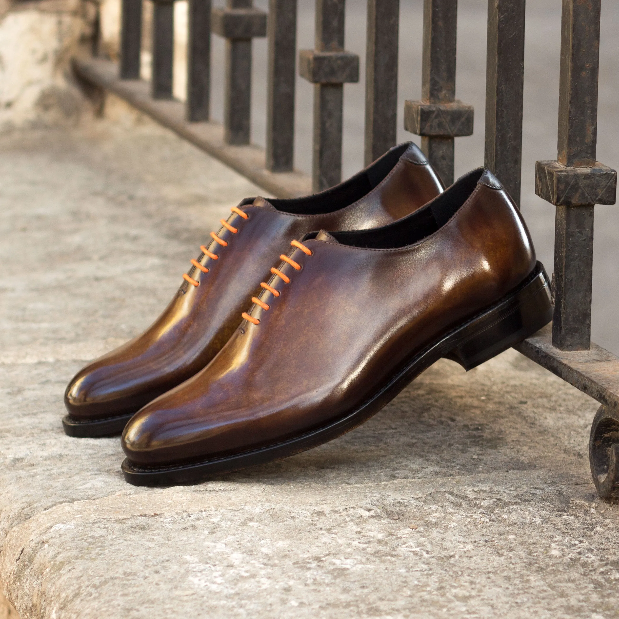 DapperFam Giuliano in Cognac / Denim Men's Hand-Painted Patina Whole Cut