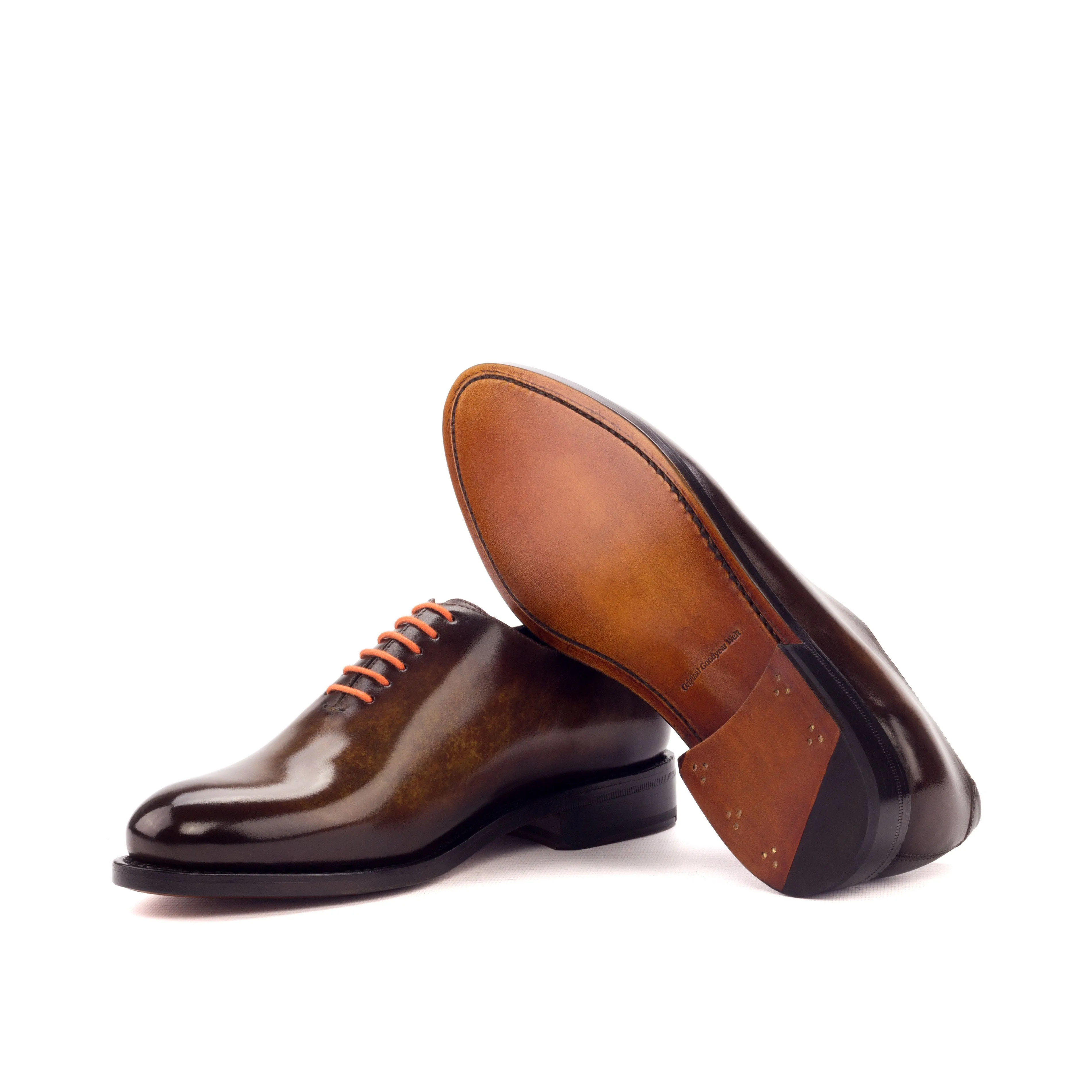 DapperFam Giuliano in Cognac / Denim Men's Hand-Painted Patina Whole Cut