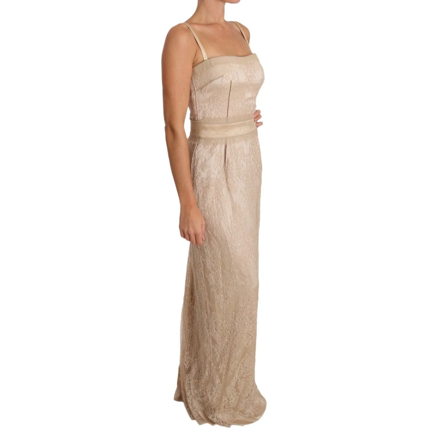 Dolce & Gabbana Elegant Beige Sheath Floor-Length Dress