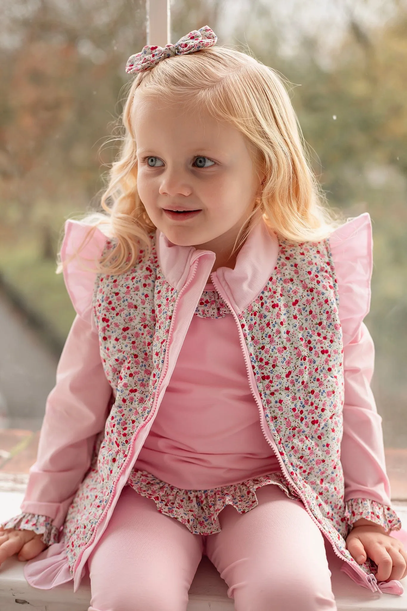 Girls Pink Ditsy Gilet