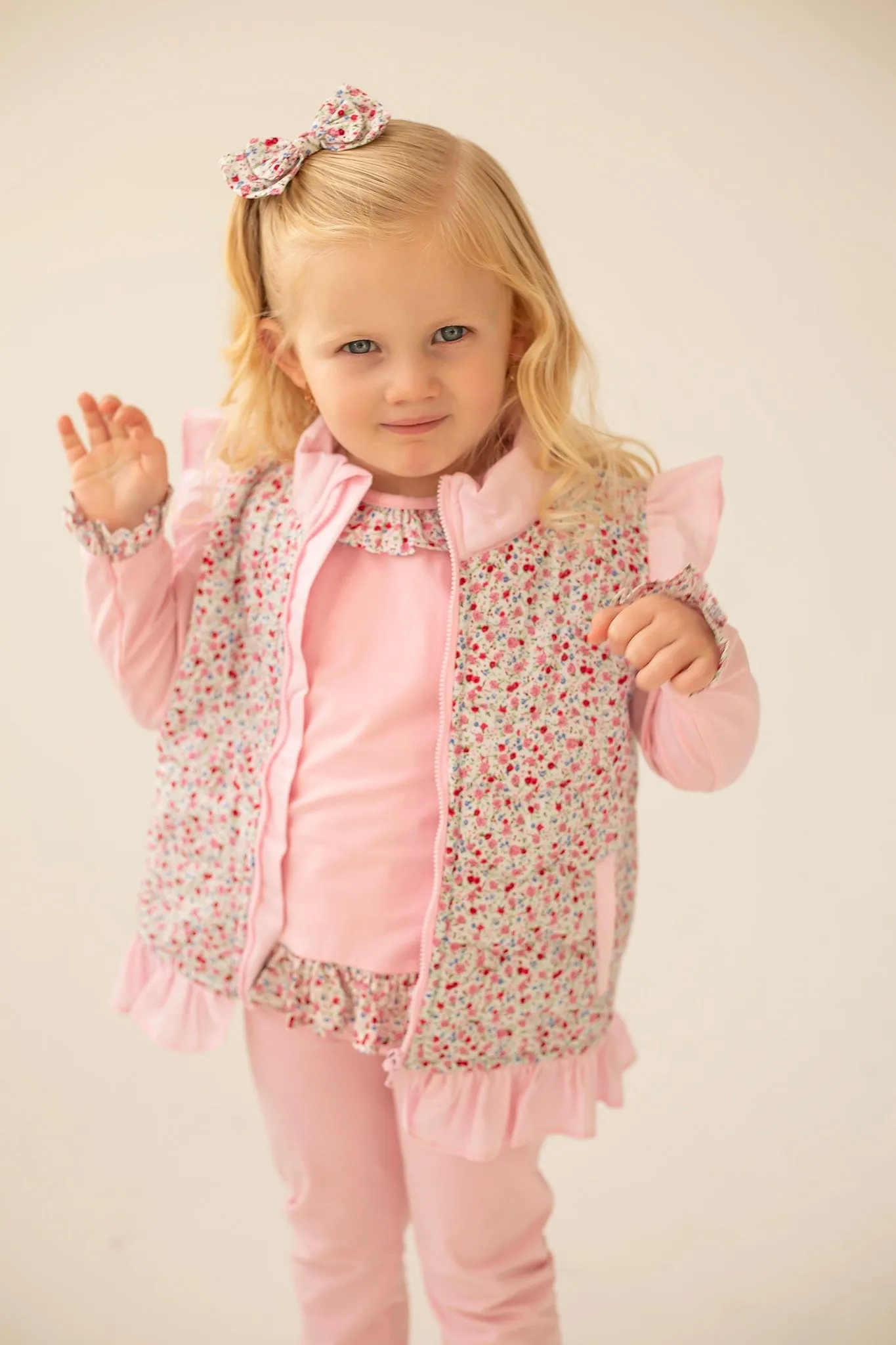 Girls Pink Ditsy Gilet