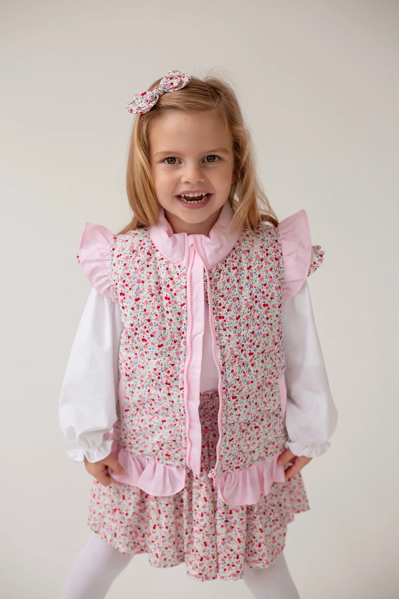 Girls Pink Ditsy Gilet
