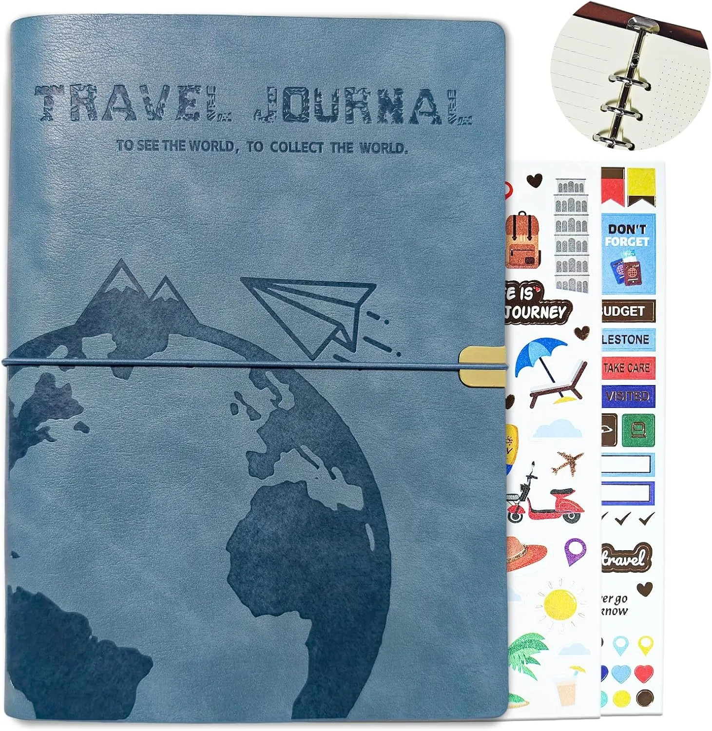 GoShambar Travel Journal for Women Men, Leather Travel Scrapbook Notebook & Adventure Book Travel Planner Memory Diary, Travel Gifts (Blue)