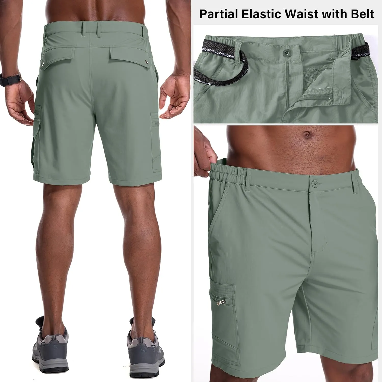 Jessie Kidden Mens Outdoor Casual Expandable Waist Lightweight Water Resistant Quick Dry Fishing Hiking Shorts