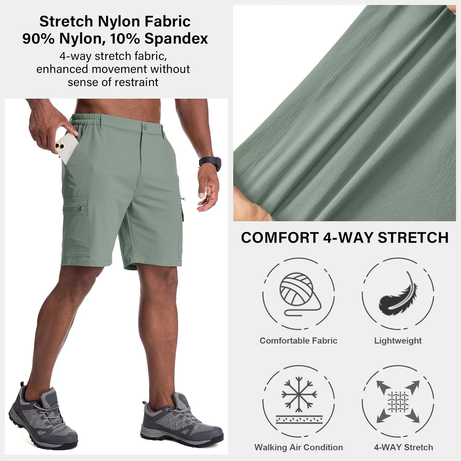 Jessie Kidden Mens Outdoor Casual Expandable Waist Lightweight Water Resistant Quick Dry Fishing Hiking Shorts