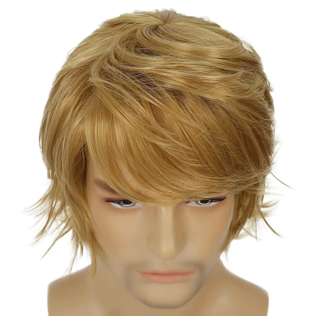Mens Blonde Wig Short Layered Natural Fluffy Wig Synthetic Heat Resistant Halloween Cosplay Hair Wig