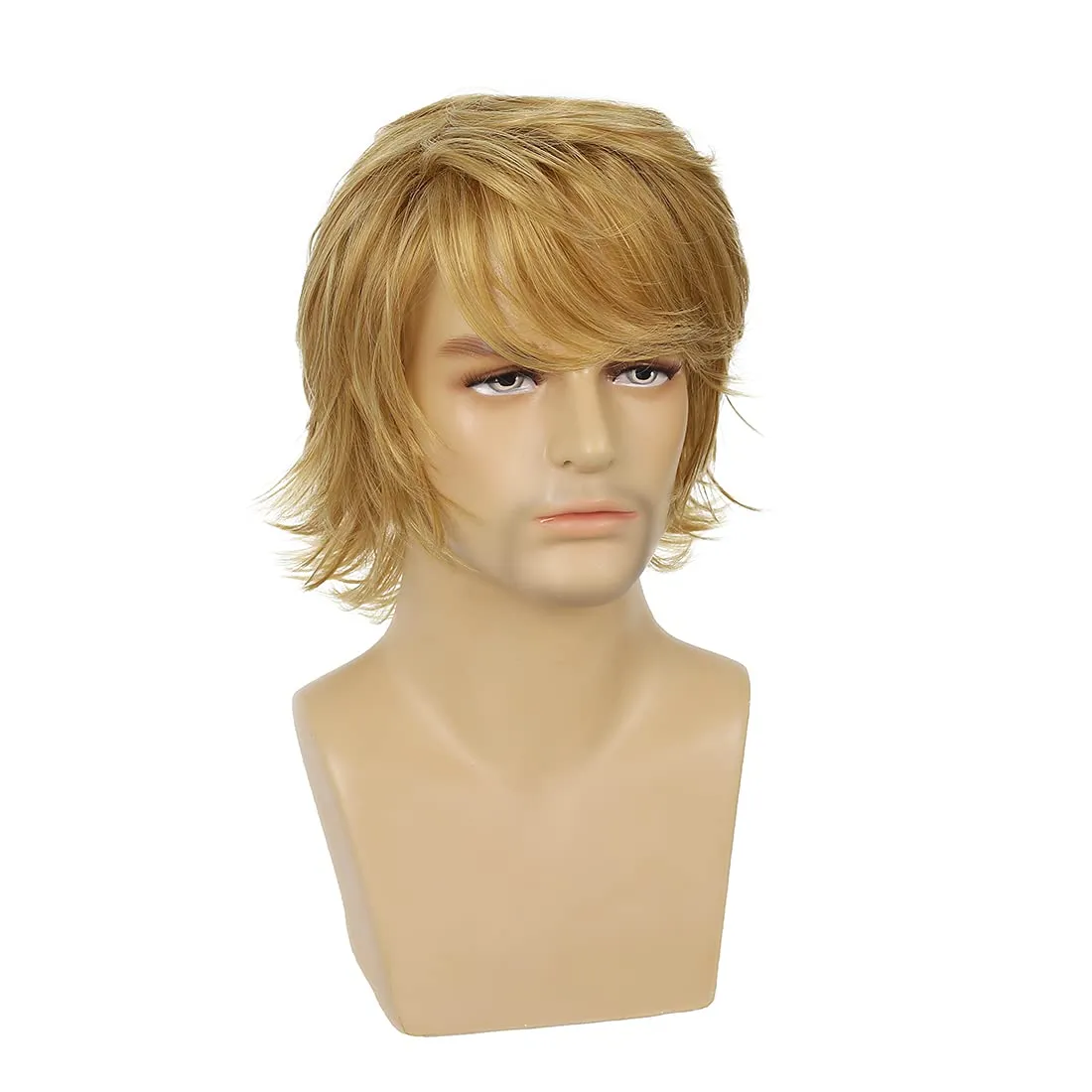 Mens Blonde Wig Short Layered Natural Fluffy Wig Synthetic Heat Resistant Halloween Cosplay Hair Wig