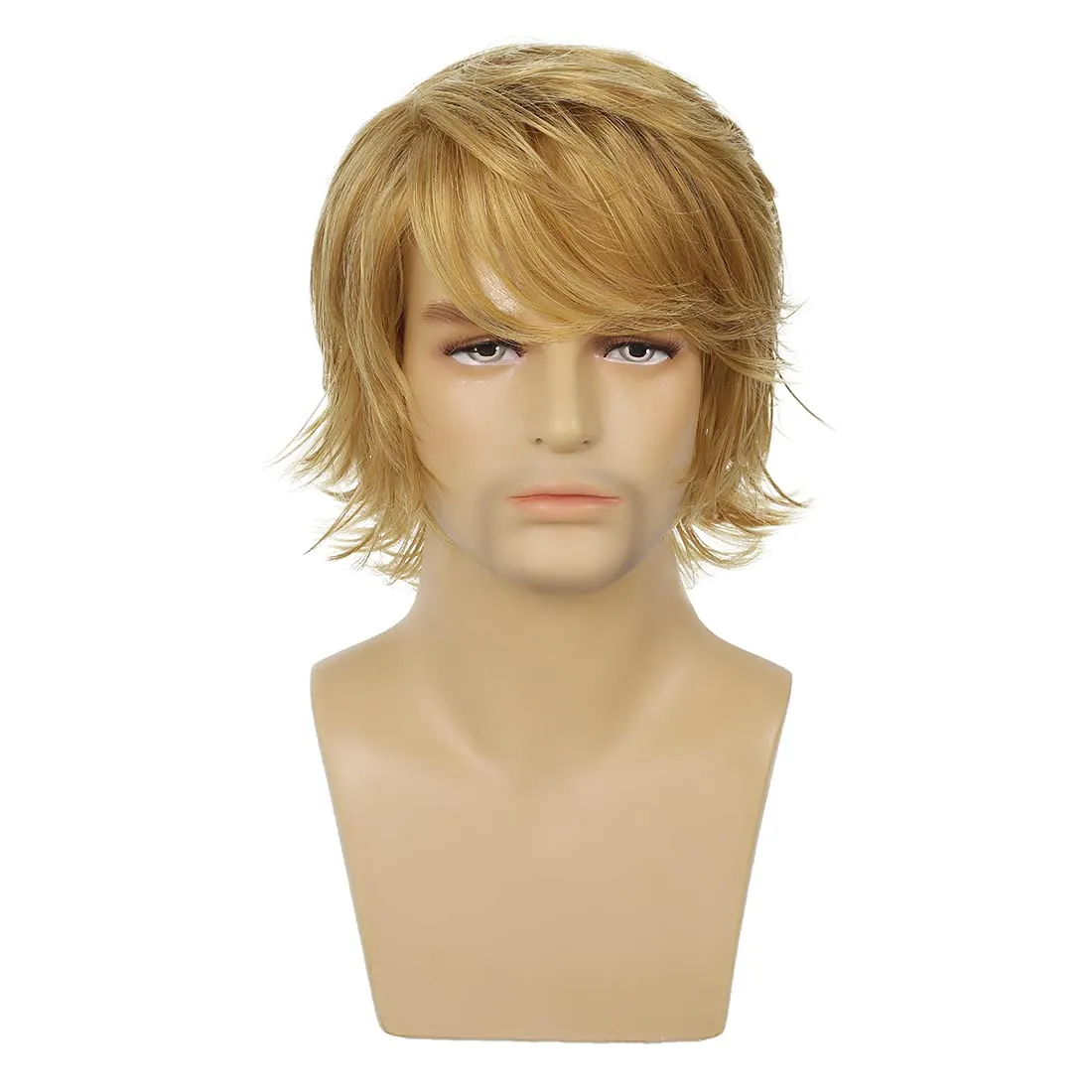Mens Blonde Wig Short Layered Natural Fluffy Wig Synthetic Heat Resistant Halloween Cosplay Hair Wig