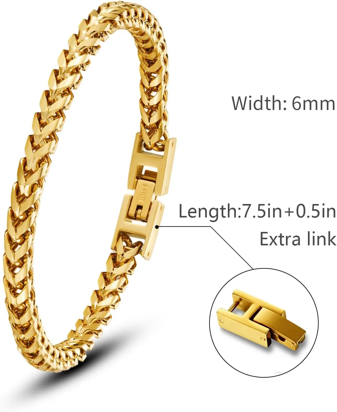 Mens Bracelet - Stainless Steel Fold Over Clasp Franco Chain Bracelets for Men Jewelry Gifts for Dad Grandpa Husband