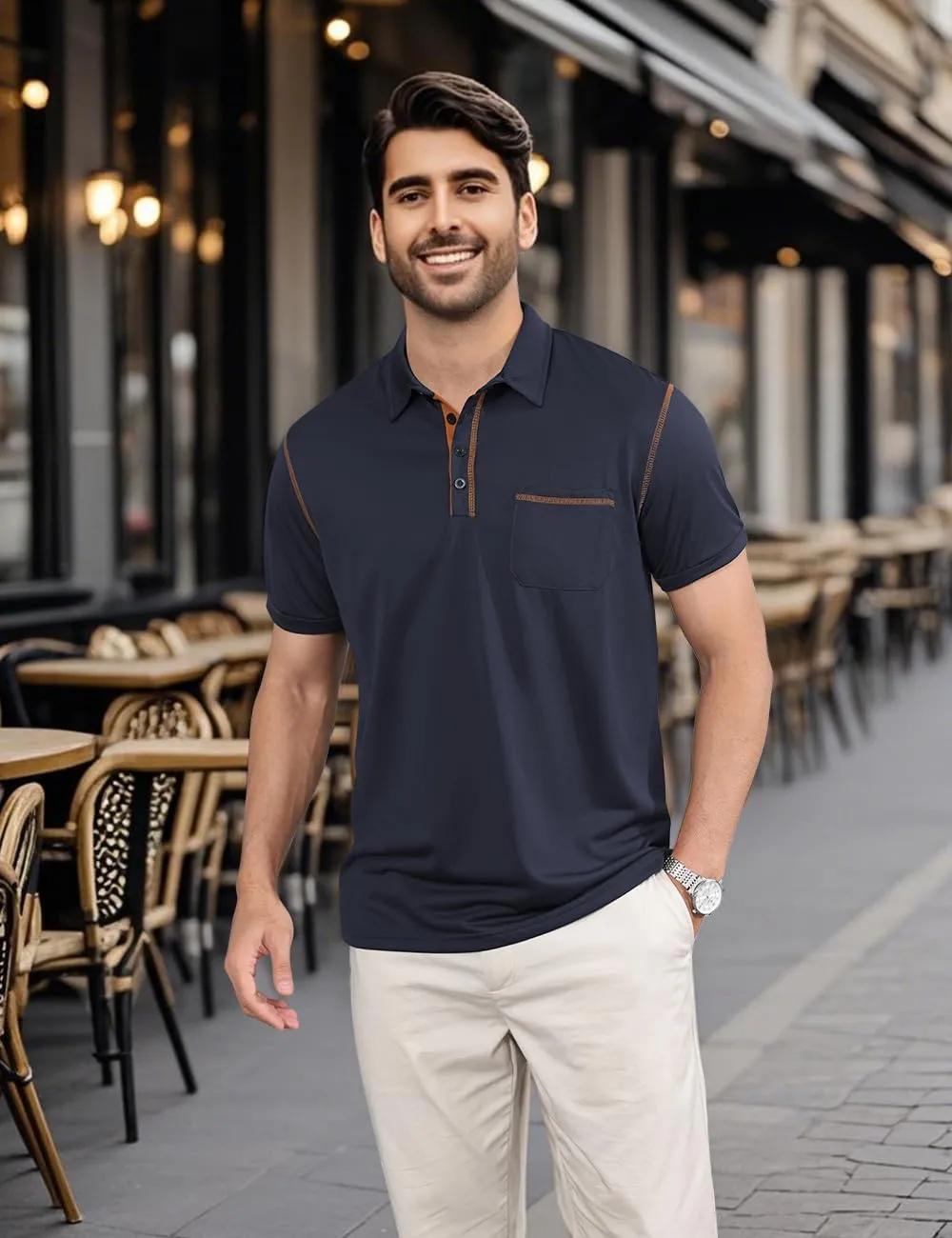 Men's Polo Shirts Short Sleeve Golf Polo T Shirt Lightweight Casual Button Down Shirts Summer Collared with Pocket