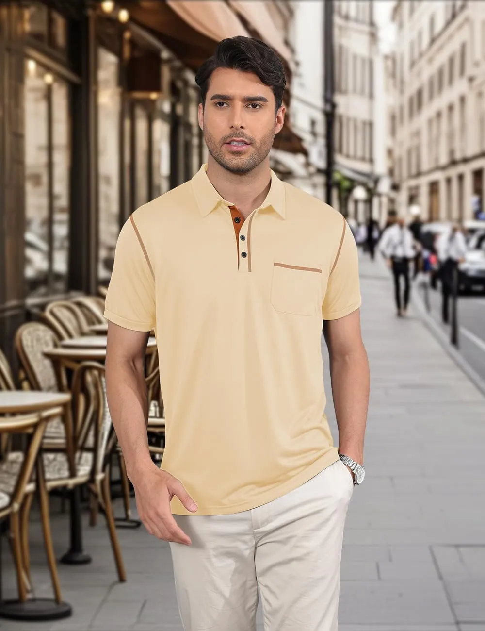 Men's Polo Shirts Short Sleeve Golf Polo T Shirt Lightweight Casual Button Down Shirts Summer Collared with Pocket