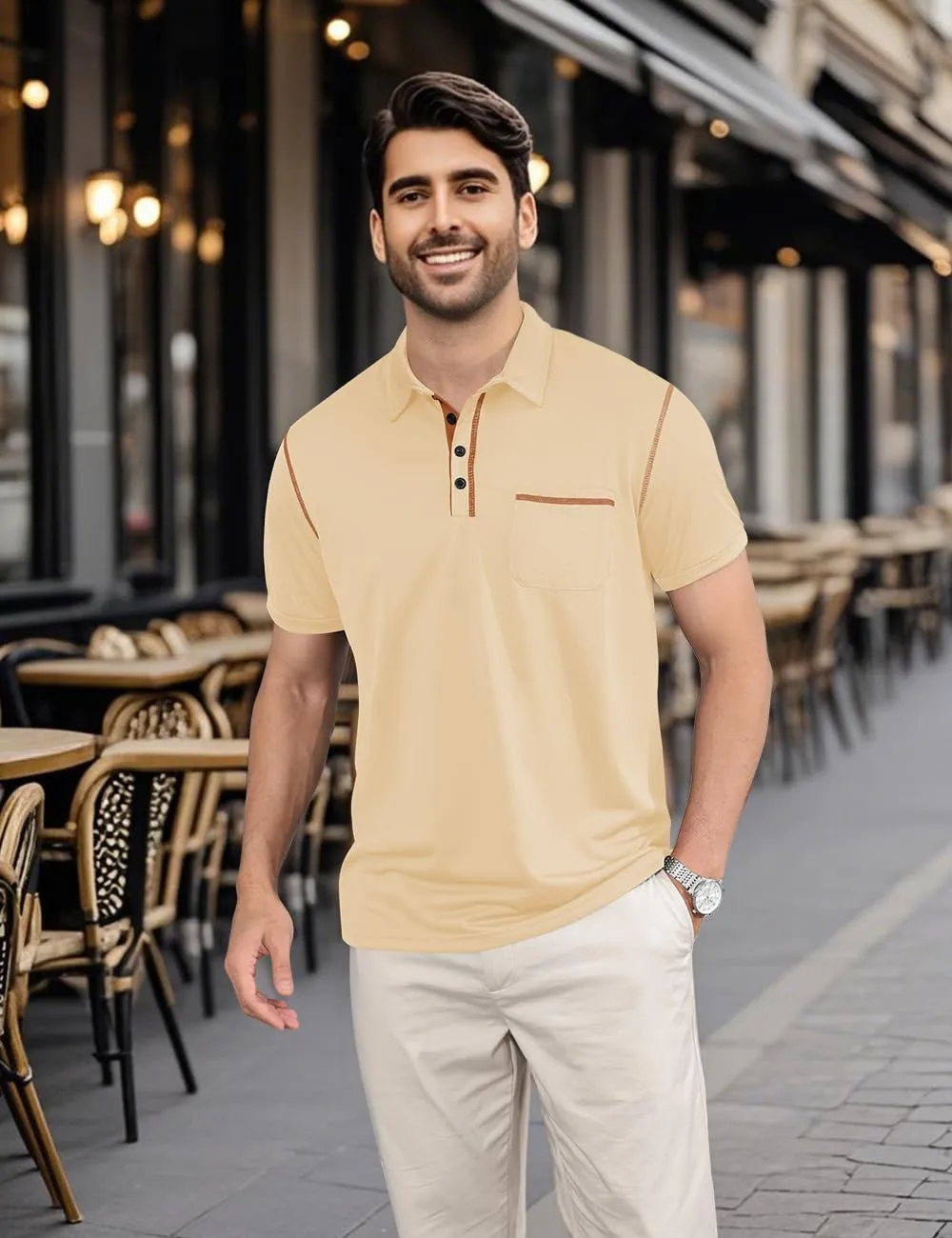 Men's Polo Shirts Short Sleeve Golf Polo T Shirt Lightweight Casual Button Down Shirts Summer Collared with Pocket