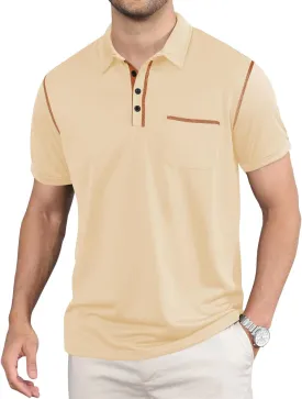Men's Polo Shirts Short Sleeve Golf Polo T Shirt Lightweight Casual Button Down Shirts Summer Collared with Pocket