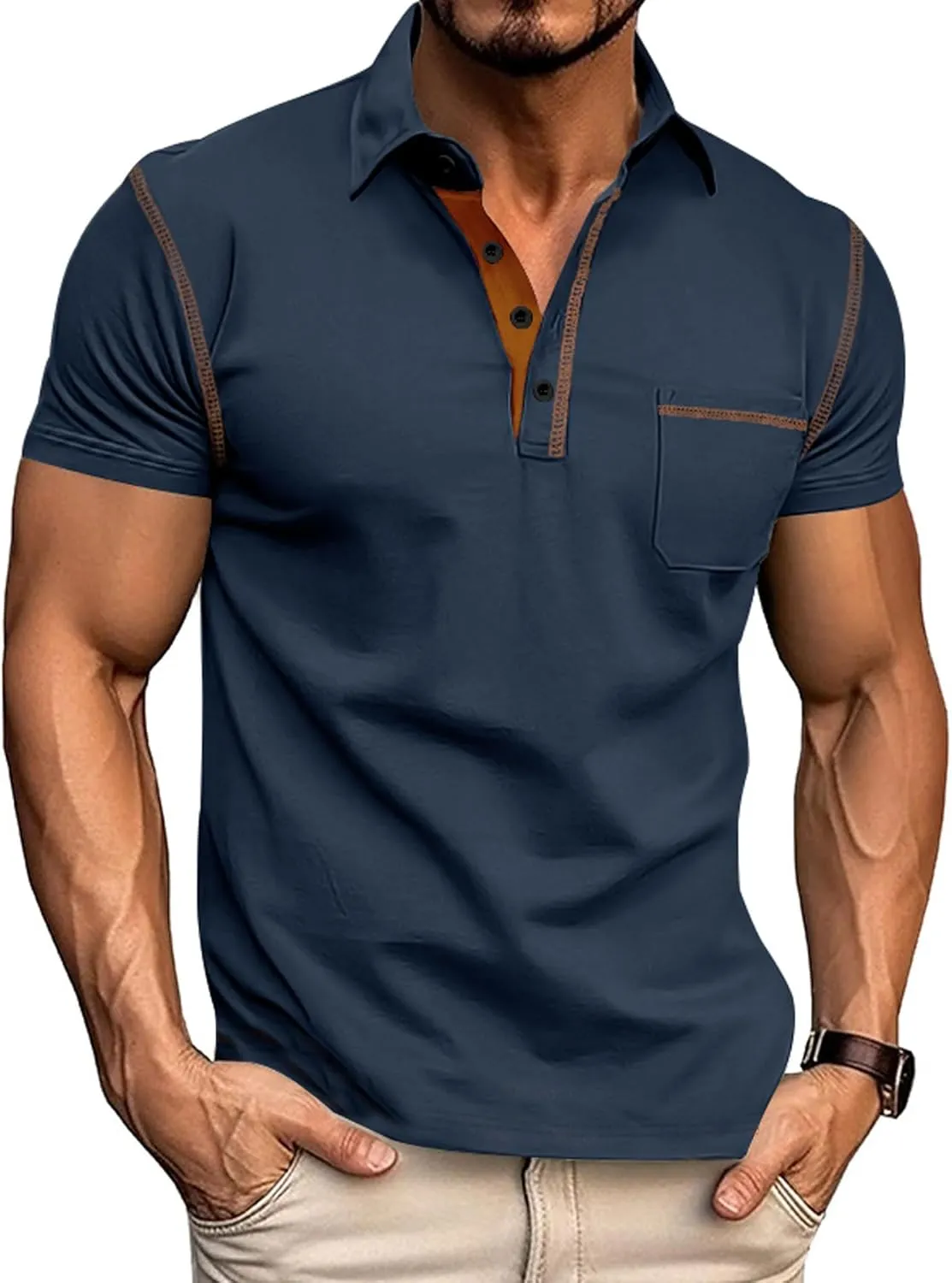 Men's Polo Shirts Short Sleeve Golf Polo T Shirt Lightweight Casual Button Down Shirts Summer Collared with Pocket
