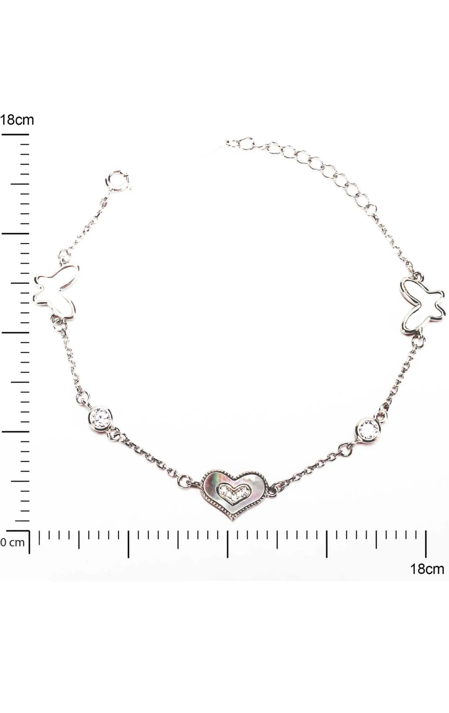 Silver Butterfly Heart Zircon  MOP Bracelet