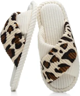 Slippers for Women Memory Foam House Bedroom Corduroy Crossbands Open Toe Slides Sandals Shoes Comfy Trendy Gift for womens Anti-Skid sole