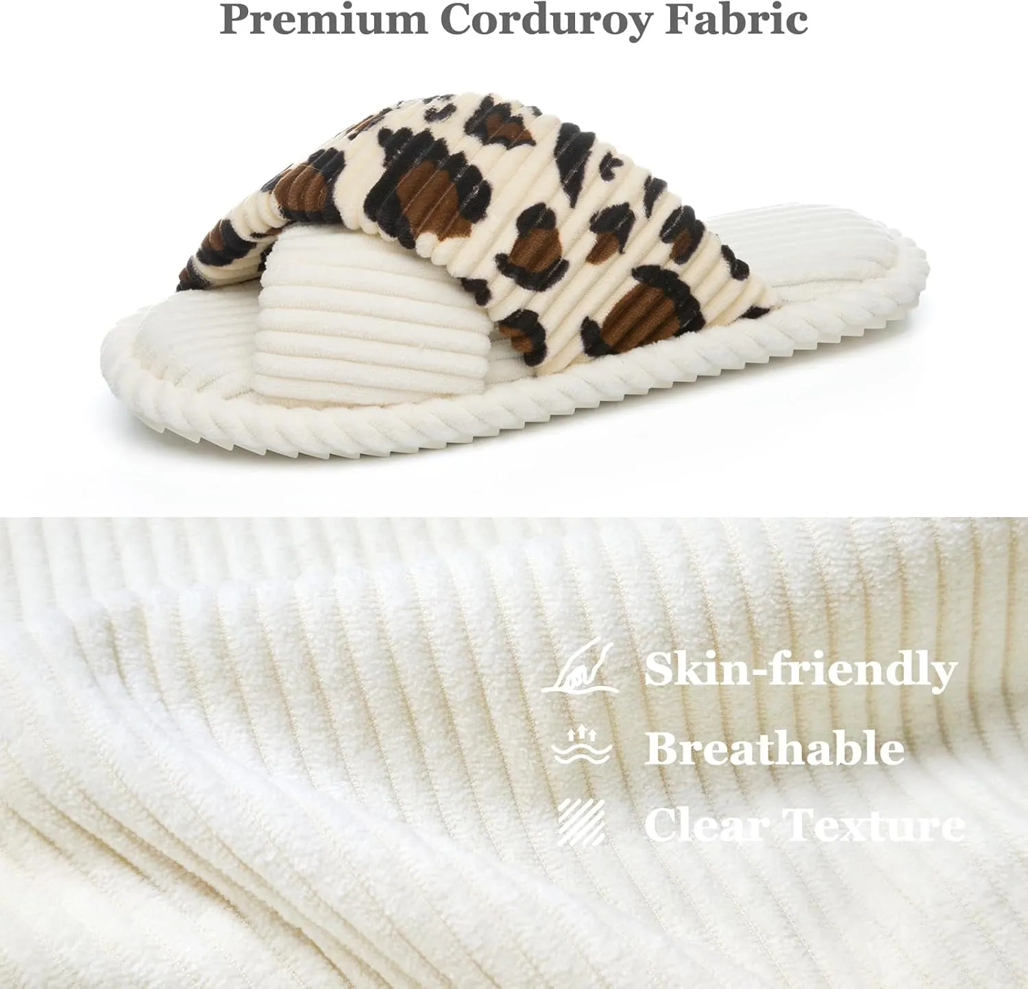 Slippers for Women Memory Foam House Bedroom Corduroy Crossbands Open Toe Slides Sandals Shoes Comfy Trendy Gift for womens Anti-Skid sole