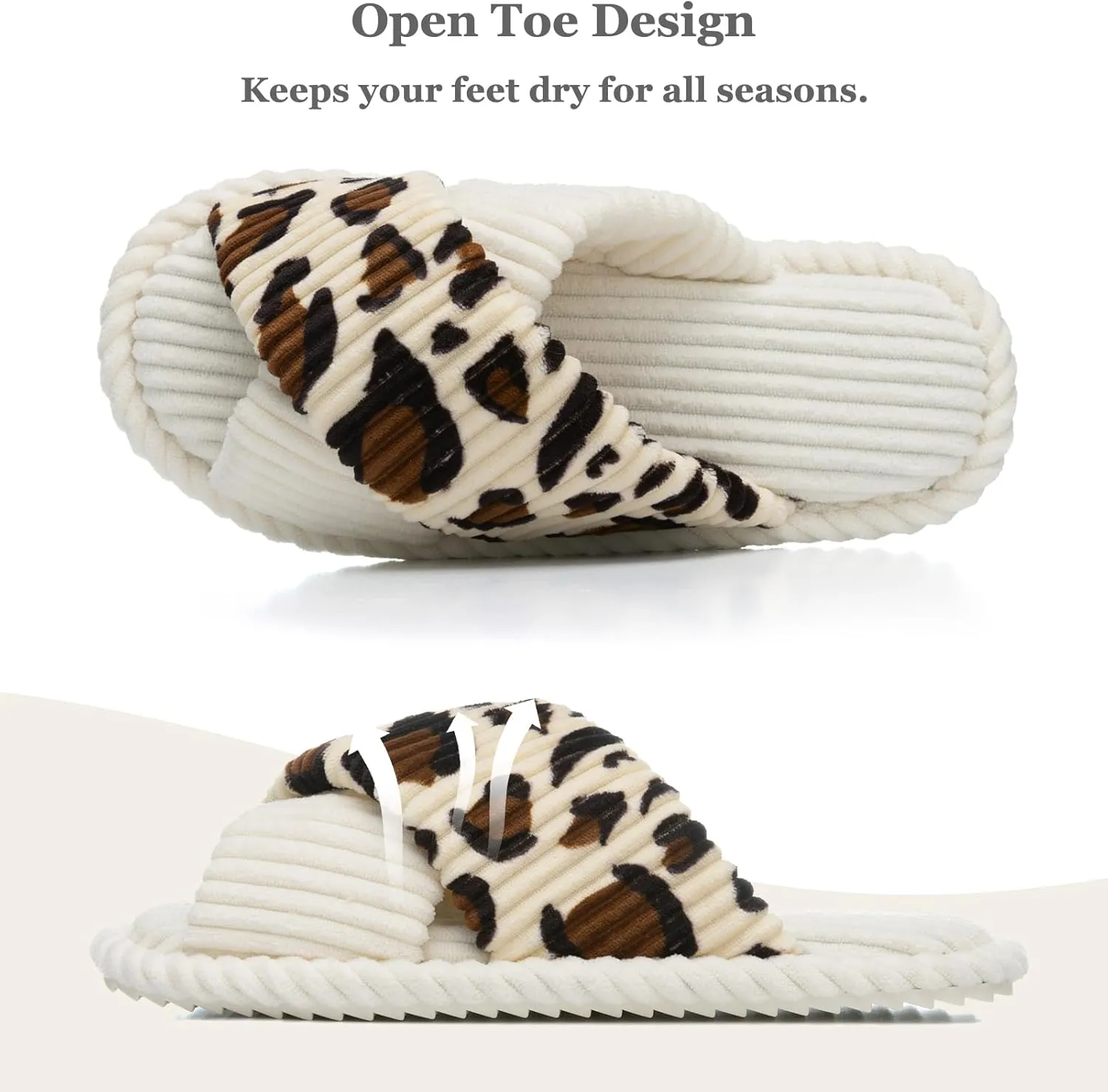 Slippers for Women Memory Foam House Bedroom Corduroy Crossbands Open Toe Slides Sandals Shoes Comfy Trendy Gift for womens Anti-Skid sole