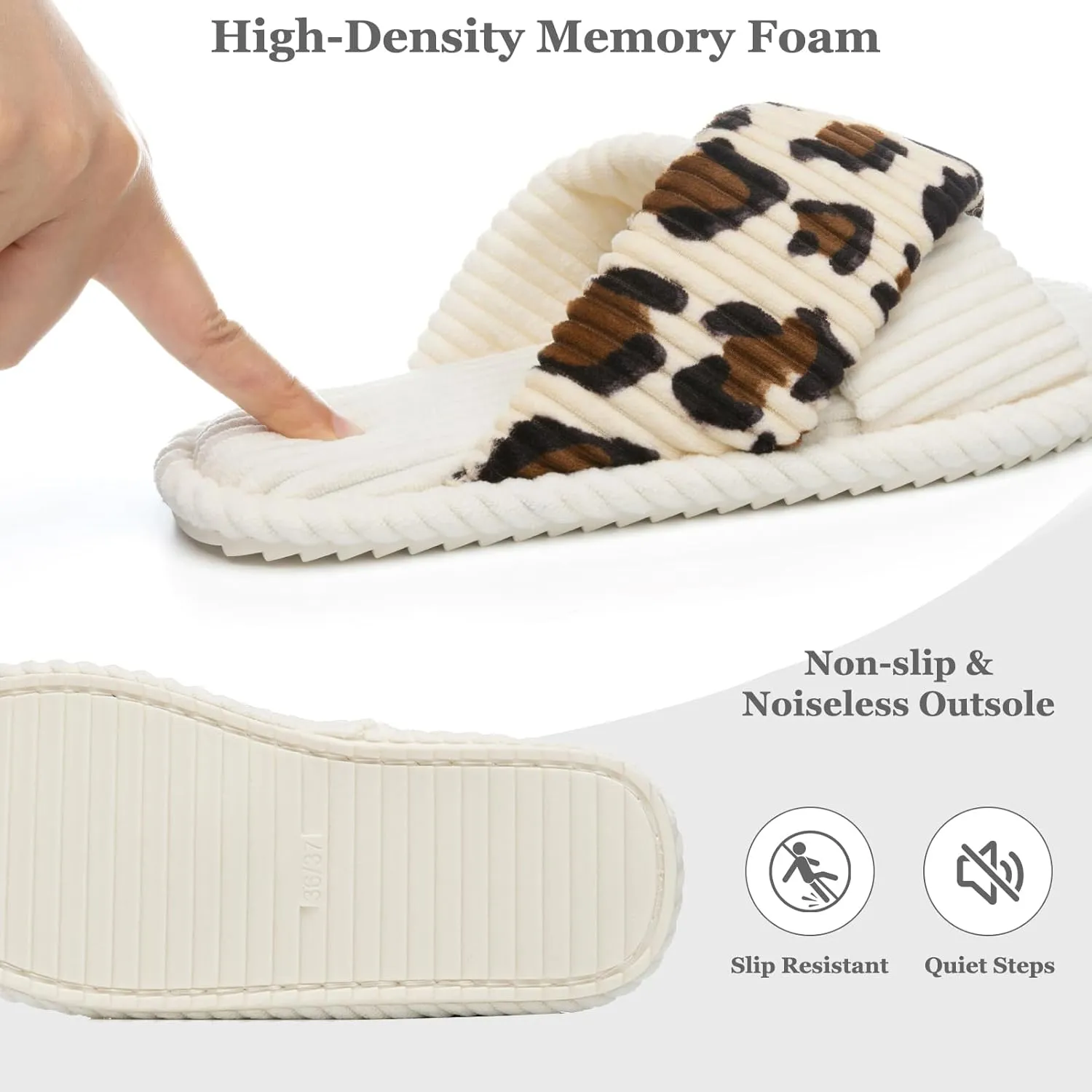 Slippers for Women Memory Foam House Bedroom Corduroy Crossbands Open Toe Slides Sandals Shoes Comfy Trendy Gift for womens Anti-Skid sole