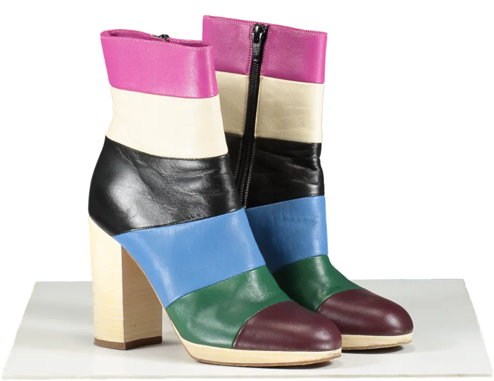 Valentino Multicoloured Striped Leather Ankle Boots UK 3 EU 36 👠