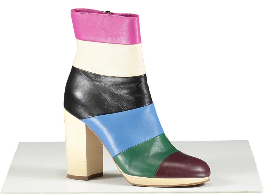 Valentino Multicoloured Striped Leather Ankle Boots UK 3 EU 36 👠