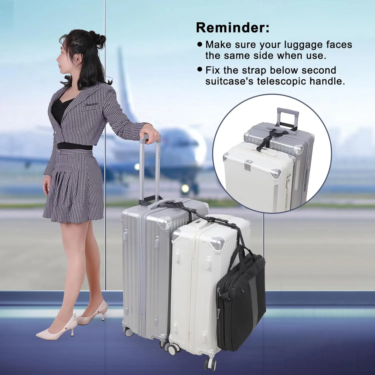 Vigorport Luggage Straps, Luggage Connector Straps for Suitcases Add A Bag and Connect Your 2 Suitcases Together Adjustable Attachment Accessories Belts (1'' Width S Size)