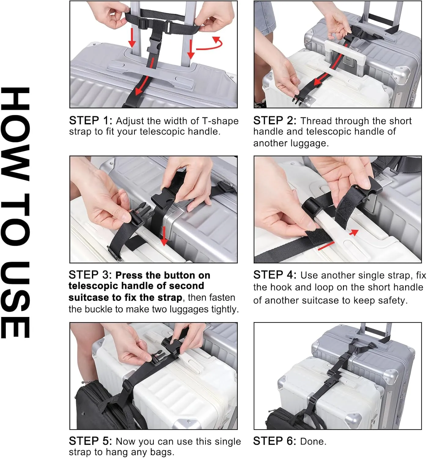 Vigorport Luggage Straps, Luggage Connector Straps for Suitcases Add A Bag and Connect Your 2 Suitcases Together Adjustable Attachment Accessories Belts (1'' Width S Size)