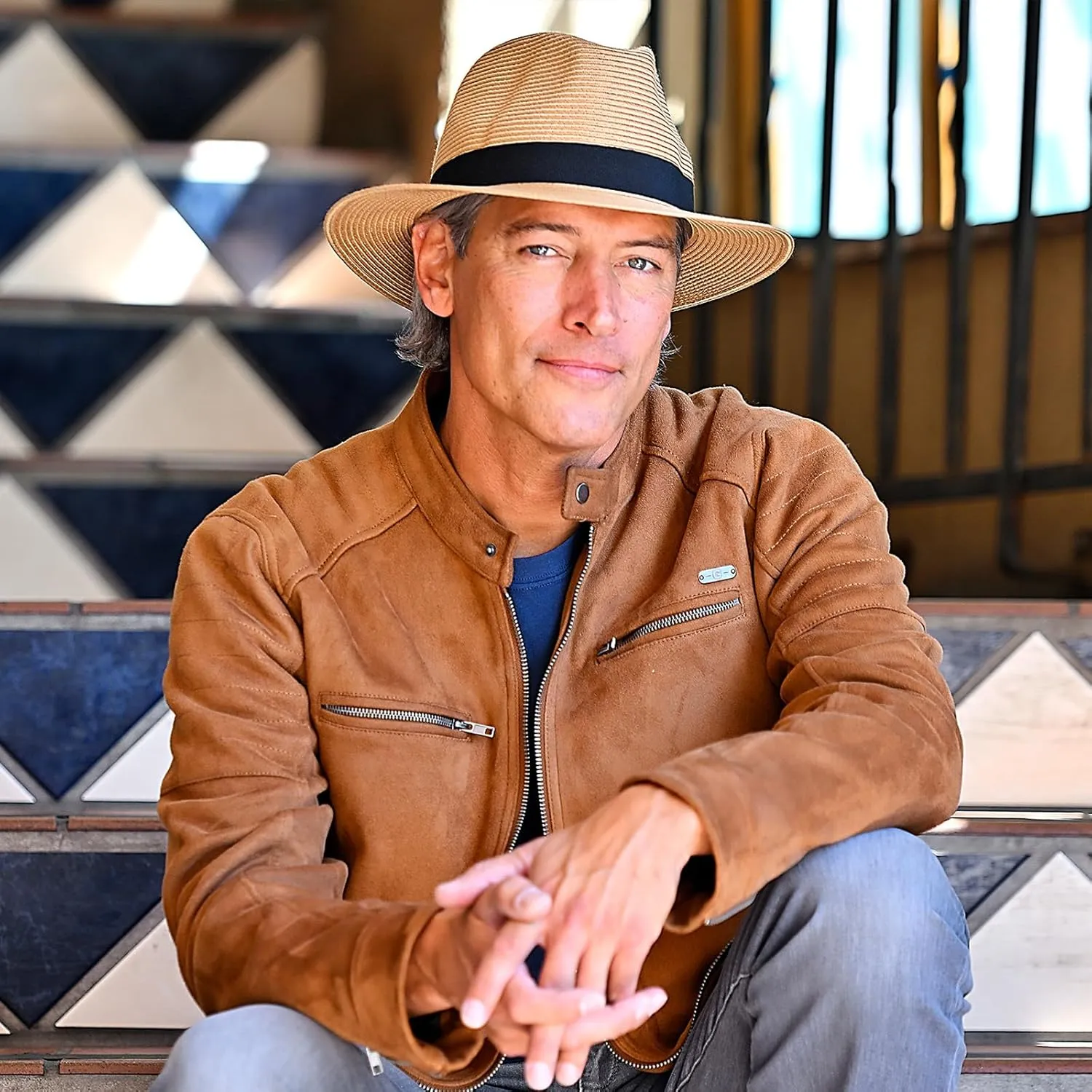 Wallaroo Hat Company Men??s Palm Beach Fedora ?C UPF 50  UV Sun Protection, Wide Brim Sun Hat, Packable Design, Adjustable Size