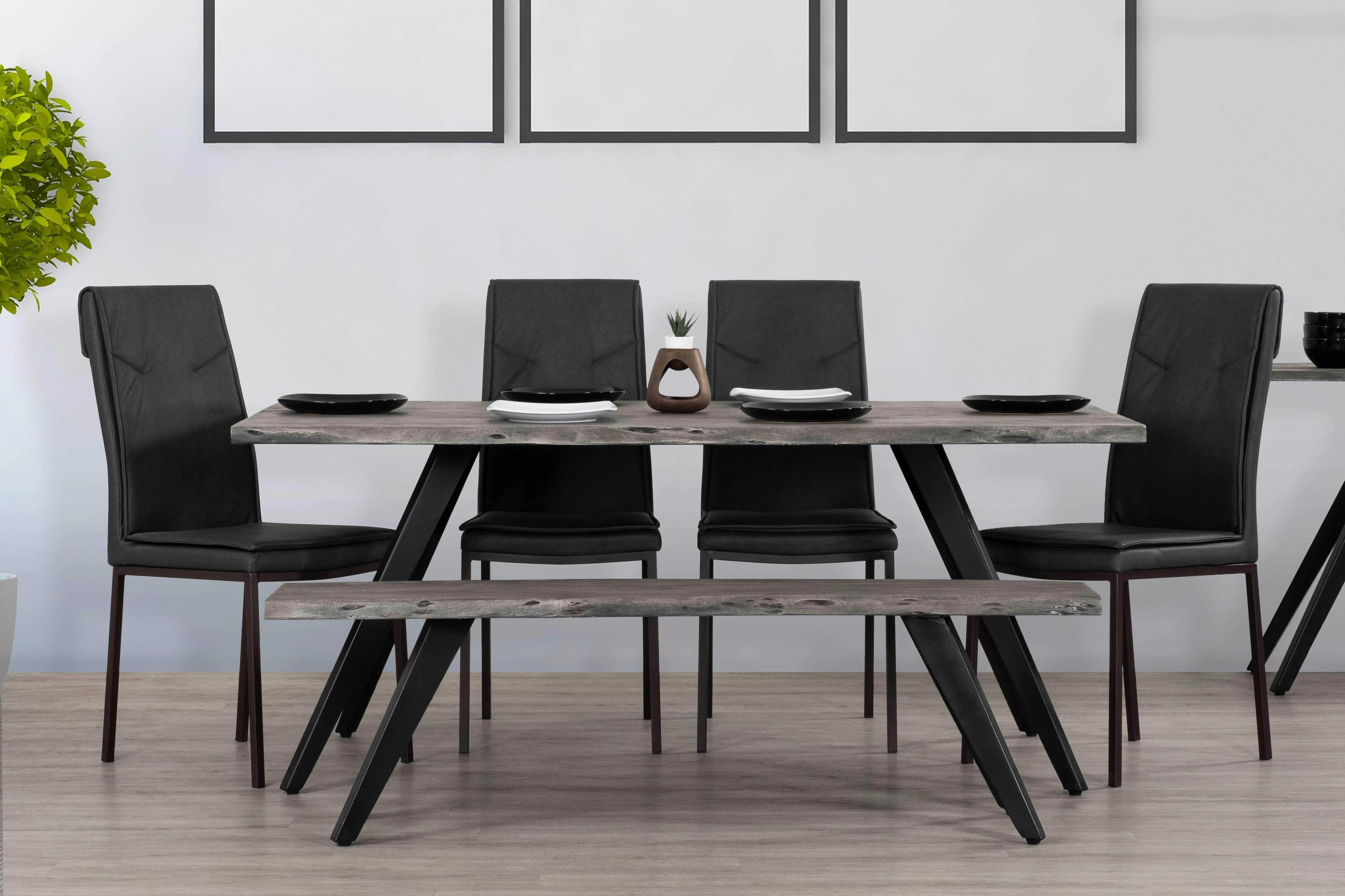Wexford Wood Dining Bench in Grey and Black